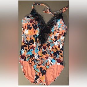 Sea Angel Meadowdale Coral Floral One-Piece Swimsuit Plus Size 1X •NWT•